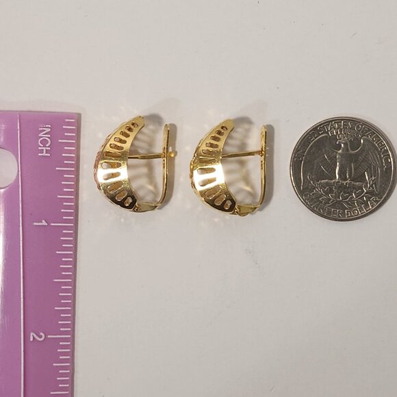 VTG Tested* 14K Solid Gold Geometric Diamond Cut latch Back Stud Earrings Signed - Picture 14 of 16